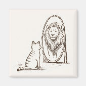 Aimant Petit chat voit le lion comme reflet dans le miroi (Devant)