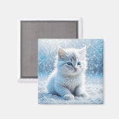 Aimant Petit chaton blanc dans Noël enneigé (Recto/Verso)