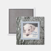 Aimant Petit Chien blanc paisible Chien neige Jour de Noë (Recto/Verso)