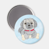 Aimant Petit Chien Shiatsu ou Llaso Apso, tiré à la main (Recto/Verso)
