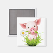 Aimant Petit cochon rose dans l'herbe (Recto/Verso)