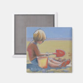 Aimant Petit garçon jouant dans le sable avec une pelle (Recto/Verso)
