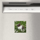 Aimant Petit lapin Brown et blanc en fleurs (In Situ (Lave-vaisselle))