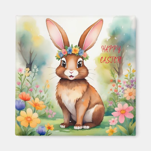 Aimant Petit lapin brun joyeux 1, Pâques (Devant)