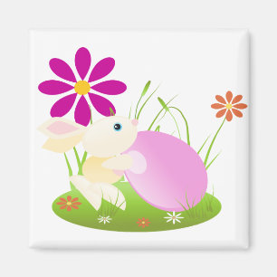 Aimant Petit lapin jaune de bébé avec des fleurs