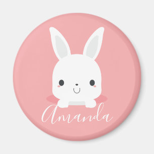 Aimant Petit lapin rosé mignon lapin avec nom personnalis