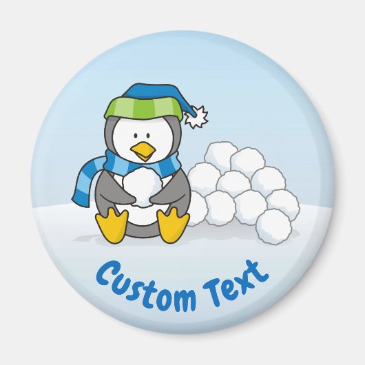 Aimant Petit pingouin assis avec des boules de neige (Devant)