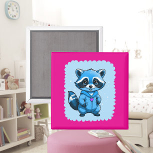 Aimant Petit Raccoon dans l'aimant bleu
