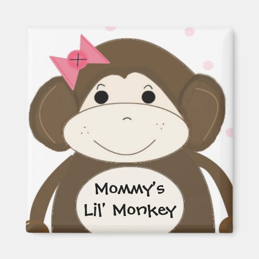 Aimant Petit singe avec un nœud rose dans les cheveux (Devant)