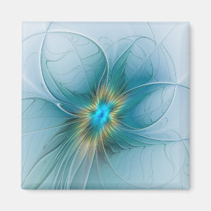 Aimant Petite Beauté Moderne Bleu Or Fractal Art Flower