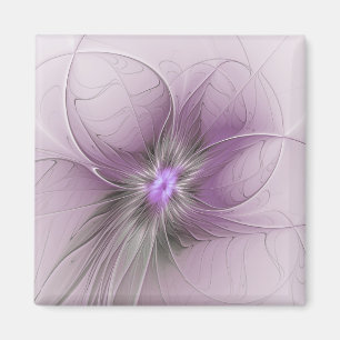 Aimant Petite Beauté Moderne Gris Mauve Art Fractal Fleur