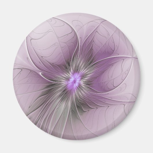 Aimant Petite Beauté Moderne Mauve Grey Fractal Art Flowe (Devant)