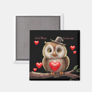 Aimant Petite chouette drôle avec amour Coeurs