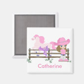 Aimant Petite Cowgirl Occidentale Avec Cheval (Recto/Verso)