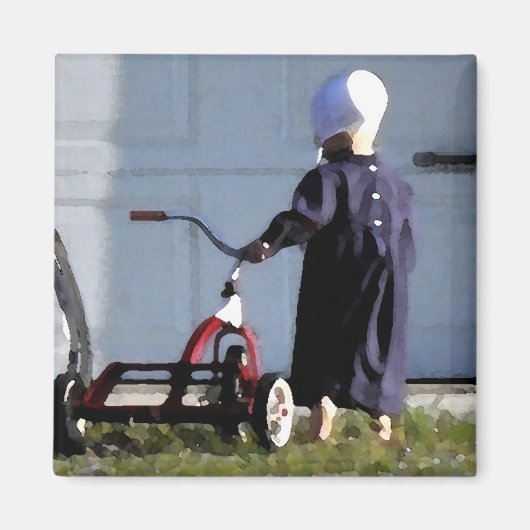 Aimant Petite fille Amish avec son Trike-Watercolor (Devant)