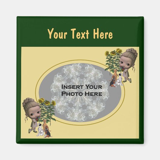 Aimant Petite fille avec chiots Photo (Devant)