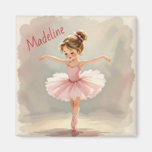 Aimant Petite Fille Ballerine en Tutu Rose Personnalisé