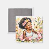 Aimant Petite fille en fleurs roses Aquarelle Art (Recto/Verso)