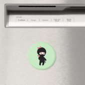 Aimant Petite Fille Ninja sur Fond Vert (In Situ (Lave-vaisselle))