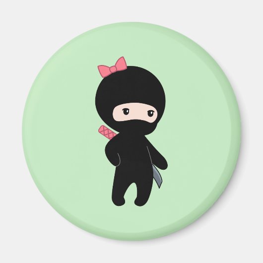 Aimant Petite Fille Ninja sur Fond Vert (Devant)