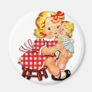Aimant Petite fille rétro vintage poupée enfant