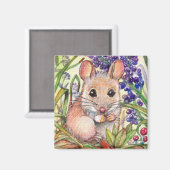 Aimant Petite souris et fleurs violettes (Recto/Verso)