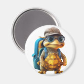 Aimant Petite Tortue Aventurée avec sac à dos, (Recto/Verso)