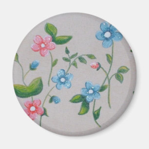 Aimant Petites fleurs bleues roses