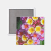 Aimant Petites fleurs tropicales roses et violettes jaune (Recto/Verso)