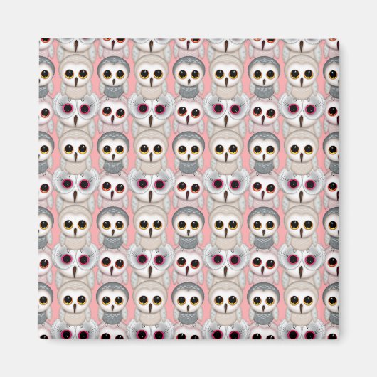 Aimant Petits hiboux sur motif rose (Devant)