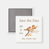 Aimant Petits Oiseaux Bruns Rouges - Enregistrer la Date (Recto/Verso)