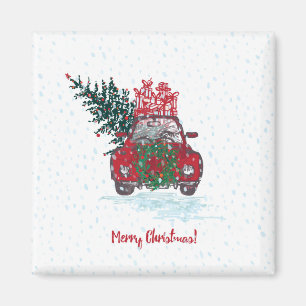 Aimant Peu de voiture rouge de Noël