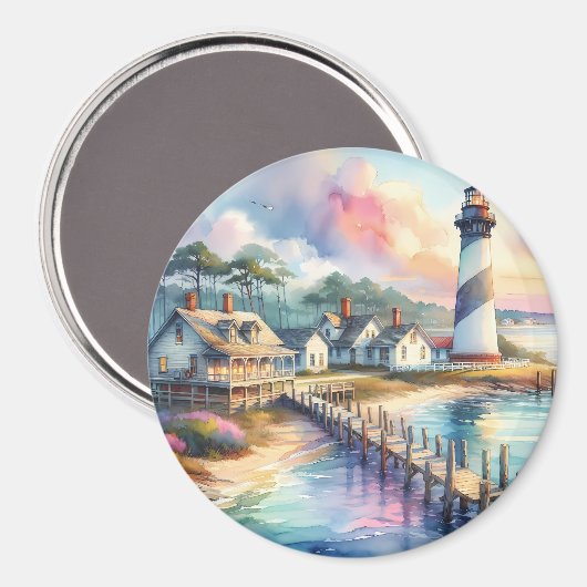 Aimant Phare côtier et chalets de plage Scène (Recto/Verso)