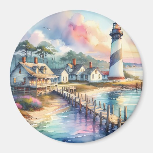 Aimant Phare côtier et chalets de plage Scène (Devant)