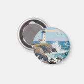 Aimant Phare côtier Vagues océaniques Mouettes (Recto/Verso)