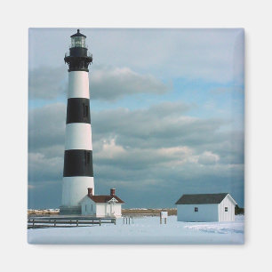Aimant Phare de Bodie avec neige, Outer Banks, NC