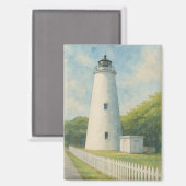 Aimant Phare d'Ocracoke à l'aquarelle (Recto/Verso)