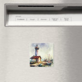 Aimant Phare du Maine et bateaux Watercolor Art (In Situ (Lave-vaisselle))