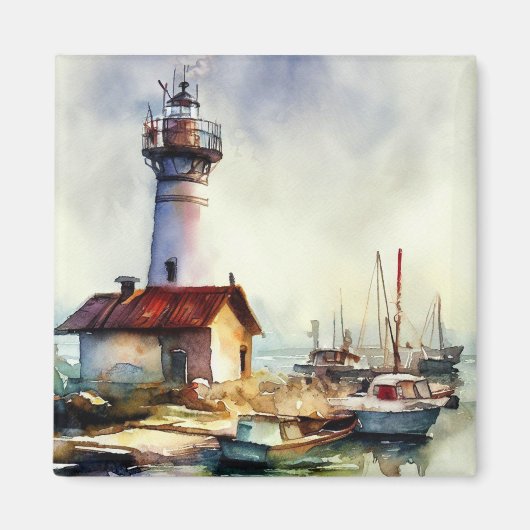 Aimant Phare du Maine et bateaux Watercolor Art (Devant)