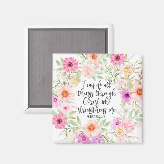 Aimant Philippiens 4:13 Bible Scripture Verse Floral (Recto/Verso)