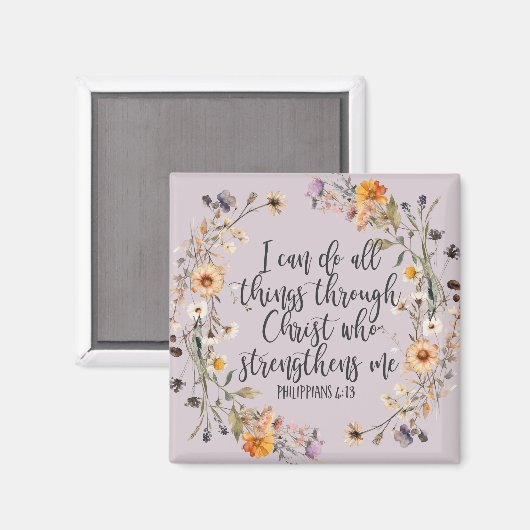 Aimant Philippiens 4:13 Bible Scripture Verse Floral Boho (Recto/Verso)