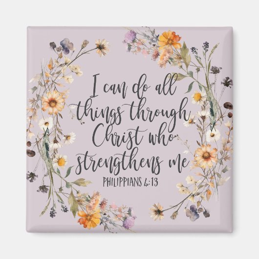 Aimant Philippiens 4:13 Bible Scripture Verse Floral Boho (Devant)