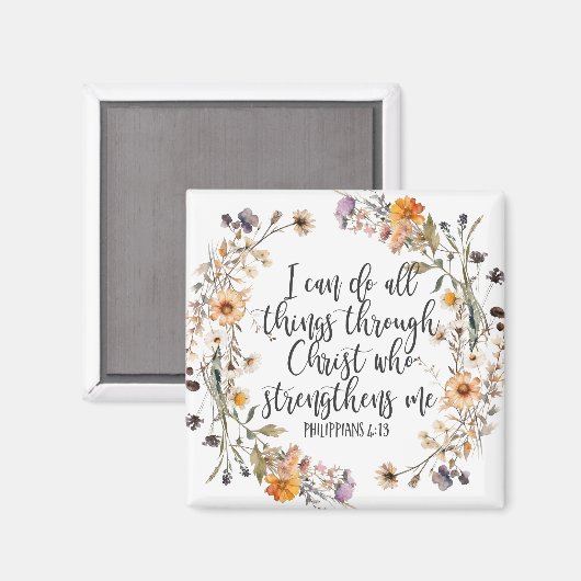 Aimant Philippiens 4:13 Bible Scripture Verse Floral Boho (Recto/Verso)
