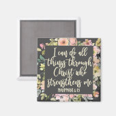 Aimant Philippiens 4:13 Bible Verse Joli Pastel Floral (Recto/Verso)