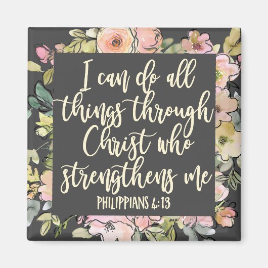 Aimant Philippiens 4:13 Bible Verse Joli Pastel Floral (Devant)