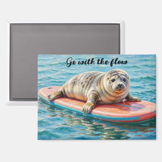 Aimant Phoque de surf adorable (Recto/Verso)