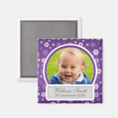 Aimant Photo bébé avec nom et date Flocon de neige d'hive (Recto/Verso)