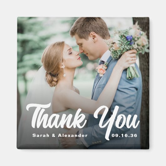 Aimant Photo Bold Script White Thank You Wedding (Devant)
