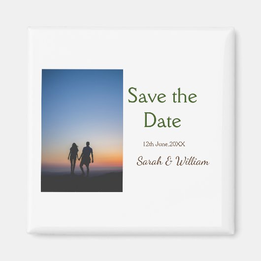 Aimant Photo classique blanc élégant typographie mariage (Devant)