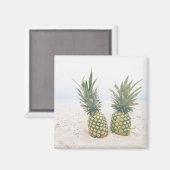 Aimant Photo de 2 ananas sur une plage (Recto/Verso)